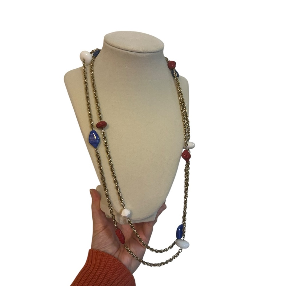 Glass beaded multi strand necklace With red white and blue